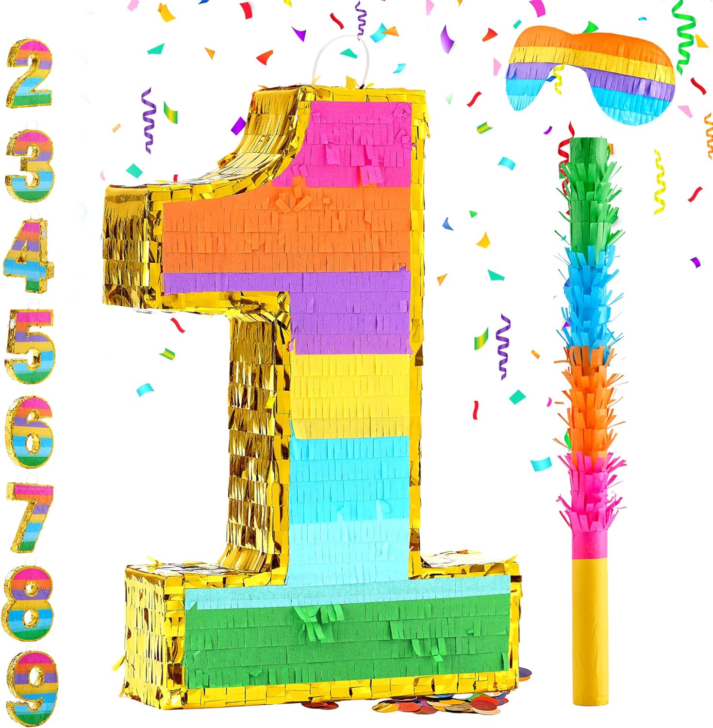 Rainbow Number 1 Birthday Party Pinata