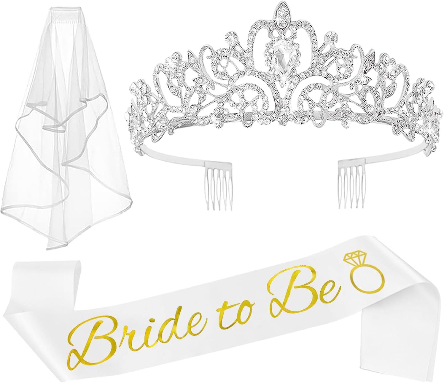 Bachelorette Party Crown, Sash & Veil