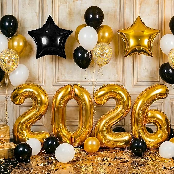 2026 Black and Gold Graduation Decorations Balloons Kit